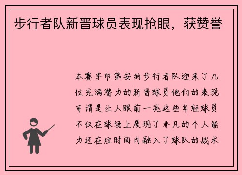 步行者队新晋球员表现抢眼，获赞誉